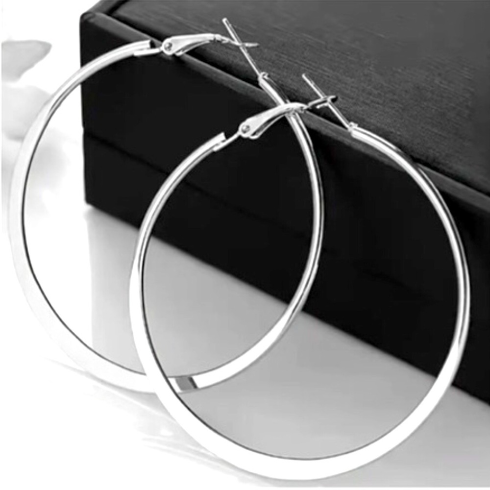 3.75” Silver Hoop Earrings
